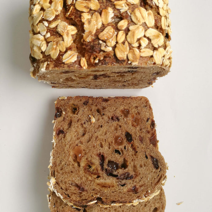 Spiced Fruits and Oats Sourdough Loaf 'gourmet raisin toast'